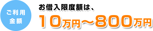 ご利用金額ご融資限度額は、10万円〜800万円